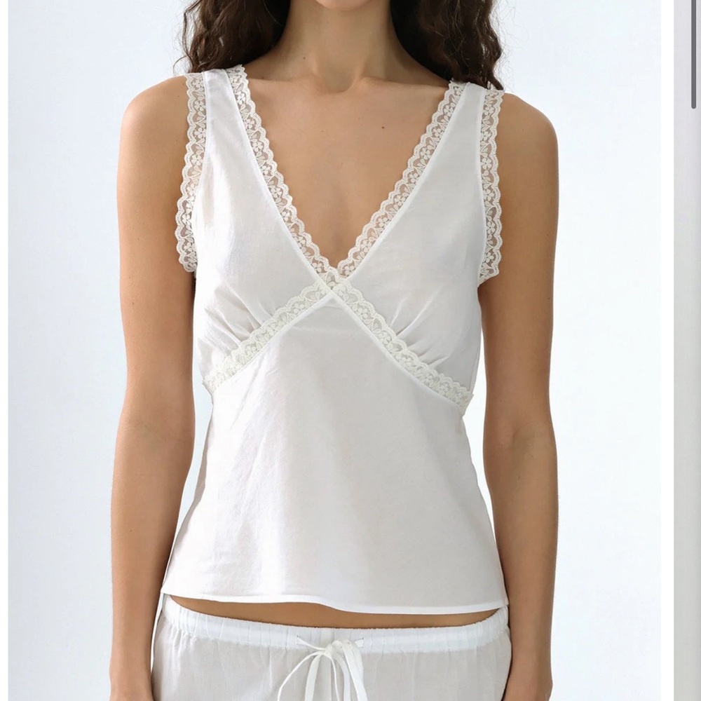 Cou Cou Iris Tank White Lace-Trim Sleep Tank Top - Women Intimates